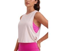 CRZ YOGA Pima Cotton Summer Gym Sleeveless Vest Tops for Women Light Elastic Running Crop Top Loose Crew Neck Yoga Shirt Smoky Blush 12