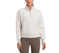 CRZ YOGA SoftAura Half Zip Sweatshirts | Peach-Fuzz Texture, Casual, Relaxed Fit, Pullover, Kangaroo Pockets, Funnel Neck, Sweat Shirts for Women