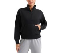 CRZ YOGA SoftAura Half Zip Sweatshirts | Peach-Fuzz Texture, Casual, Relaxed Fit, Pullover, Kangaroo Pockets, Funnel Neck, Sweat Shirts for Women