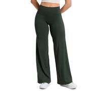 CRZ YOGA Softretch Women's No Front Seam Wide Leg Yoga Trousers 28" - High Waisted Lounge Casual Soft Comfy Straight Leg Pants Legend Green 8