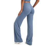 CRZ YOGA Softretch Women's No Front Seam Wide Leg Yoga Trousers 30" - High Waisted Lounge Casual Soft Comfy Straight Leg Pants Washed Denim 10