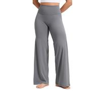CRZ YOGA Softretch Women's No Front Seam Wide Leg Yoga Trousers 30" - High Waisted Lounge Casual Soft Comfy Straight Leg Pants Solar Grey 10