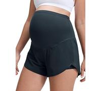 CRZ YOGA Womens 2 in 1 Maternity Workout Shorts 3’’ - Over Bump Split Running Yoga Casual Athletic Pregnancy Shorts with Pocket True Navy 10