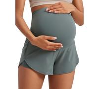 CRZ YOGA Womens 2 in 1 Maternity Workout Shorts 3’’ - Over Bump Split Running Yoga Casual Athletic Pregnancy Shorts with Pocket Grey Sage 12