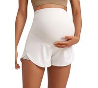 CRZ YOGA Womens 2 in 1 Maternity Workout Shorts 3’’ - Over Bump Split Running Yoga Casual Athletic Pregnancy Shorts with Pocket Milky White 10