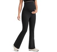 CRZ YOGA Womens Butterlift Maternity Flare Yoga Leggings 31" - Over The Belly Stretchy Workout Lounge Bootcut Pregnancy Pants Black 10