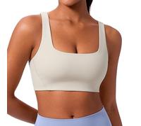 CRZ YOGA Womens Butterlift V-Shaped Racerback Sports Bras - Square Neck Double Lined Sports Bra Wireless Workout Yoga Bra Mojave Tan 8