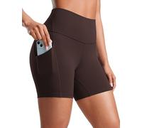 CRZ YOGA Women's Butterluxe 5'' Gym Yoga Shorts with Pockets - High Waisted Tummy Control Running Workout Leggings Hot Fudge Brown 8