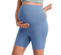 CRZ YOGA Women's Butterluxe 6" Maternity Shorts Over The Belly - Over Bump Yoga Sports Biker Shorts Pregnancy Leggings Oasis Blue 14