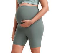 CRZ YOGA Women's Butterluxe 6" Maternity Shorts Over The Belly - Over Bump Yoga Sports Biker Shorts Pregnancy Leggings Grey Sage 8