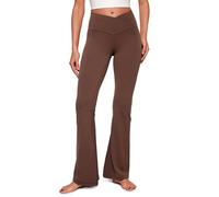 CRZ YOGA Womens Butterluxe Crossover Flared Leggings High Waist Bootleg Workout Leggings Stretch Bootcut Yoga Pants - 31'' Coffee Brown 14
