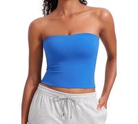 CRZ YOGA Women's Butterluxe Double Lined Bandeau Tube Tops Strapless Off The Shoulder Striped Casual Basic Crop Top Sparkle Blue 8