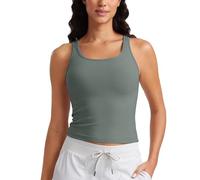 CRZ YOGA Women's Butterluxe Double Lined Tank Tops Racerback Scoop Neck Crop Top Workout Sleeveless Tanks Top Grey Sage 12