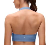 CRZ YOGA Womens Butterluxe Halter Sports Bras Scoop Neck Open Back Padded Yoga Workout Low Impact Crop Tops Oasis Blue 10