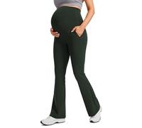 CRZ YOGA Women's Butterluxe Maternity Flare Leggings with Pockets 31"- Buttery Soft Pregnancy Bootcut Belly Support Yoga Pants Legend Green 14