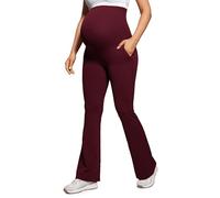 CRZ YOGA Women's Butterluxe Maternity Flare Leggings with Pockets 31"- Buttery Soft Pregnancy Bootcut Belly Support Yoga Pants Red Merlot 14