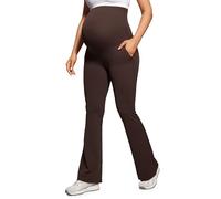 CRZ YOGA Women's Butterluxe Maternity Flare Leggings with Pockets 31"- Buttery Soft Pregnancy Bootcut Belly Support Yoga Pants Hot Fudge Brown 10