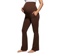 CRZ YOGA Women's Butterluxe Maternity Flare Leggings with Pockets 31"- Buttery Soft Pregnancy Bootcut Belly Support Yoga Pants Lava Brown 10