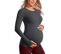 CRZ YOGA Women's Butterluxe Maternity Long Sleeve Top Pregnancy Clothes Crewneck Basic Shirts Soft Athletic Yoga Casual Tee Shirt Mysterious Grey 10