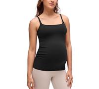 CRZ YOGA Womens Butterluxe Maternity Nursing Clip Down Tank Tops Ruched Adjustable Straps Casual Pregnant Cami Built in Bra Black 14