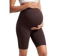 CRZ YOGA Women's Butterluxe Maternity Shorts Over The Belly - 8" Over Bump Yoga Sports Biker Shorts Pregnancy Leggings Hot Fudge Brown 8