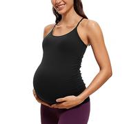 CRZ YOGA Women's Butterluxe Maternity Tank Tops Pregnancy Ruched Camisole Top Strappy Y Back Sleeveless Basic Tops Black 10