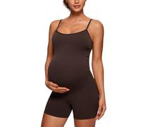 CRZ YOGA Womens Butterluxe Maternity Workout Romper Spaghetti Strap Casual Jumpsuit Shorts Pregnancy Tank Top Bodysuit Hot Fudge Brown 12