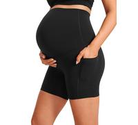 CRZ YOGA Women's Butterluxe Maternity Yoga Shorts with Pockets - 5"/8" Over The Belly Biker Shorts Workout Pregnancy Leggings Black 6