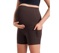 CRZ YOGA Women's Butterluxe Maternity Yoga Shorts with Pockets - 5" Over The Belly Biker Shorts Workout Pregnancy Leggings Hot Fudge Brown 14