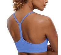 CRZ YOGA Women's Butterluxe Padded Sports Bra - Low Impact Y Back Strappy Bra Racerback Spaghetti Straps Gym Yoga Bras Wild Indigo XS