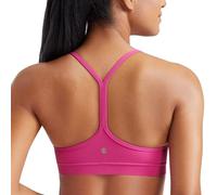 CRZ YOGA Women's Butterluxe Padded Sports Bra - Low Impact Y Back Strappy Bra Racerback Spaghetti Straps Gym Yoga Bras Hibiscus Purple XL
