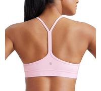 CRZ YOGA Women's Butterluxe Padded Sports Bra - Low Impact Y Back Strappy Bra Racerback Spaghetti Straps Gym Yoga Bras Pink Peony M