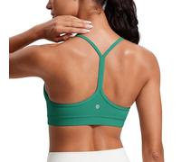 CRZ YOGA Women's Butterluxe Padded Sports Bra - Low Impact Y Back Strappy Bra Racerback Spaghetti Straps Gym Yoga Bras Cascadia Green XS
