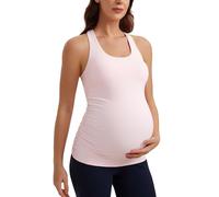 CRZ YOGA Women's Butterluxe Racerback Maternity Tank Tops Ruched Pregnancy Sleeveless Top Yoga Camisole with Built in Bra Strawberry Pink 8