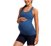 CRZ YOGA Women's Butterluxe Racerback Maternity Tank Tops Ruched Pregnancy Sleeveless Top Yoga Camisole with Built in Bra Pitch Blue 16