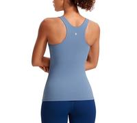 CRZ YOGA Women's Butterluxe Racerback Tank Tops with Built in Bra - Longline Padded High Neck Tank Top Gym Sports Camisole Oasis Blue 12