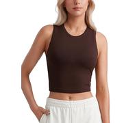 CRZ YOGA Womens Butterluxe Soft Double Lined Casual Crop Tops High Neck Yoga Sleeveless Workout Basic Soft Tanks Hot Fudge Brown 14