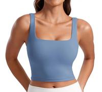 CRZ YOGA Women's Butterluxe Square Neck Sports Bra Padded Wireless Crop Top Gym Workout Tank Tops Camisole with Built in Bra Oasis Blue 8