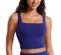 CRZ YOGA Women's Butterluxe Square Neck Sports Bra Padded Wireless Crop Top Gym Workout Tank Tops Camisole with Built in Bra Larkspur Blue 8