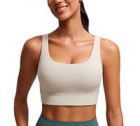CRZ YOGA Womens ButterLuxe U Back Sports Bra - Padded Low Impact Crop Top Workout Yoga Sport Bra Mojave Tan XS