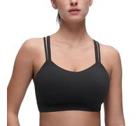 CRZ YOGA Womens Butterluxe U Neck Double Strap Sports Bras Molded D/DD Cup Longline Cross Back Supportive Yoga Athletic Top Black M