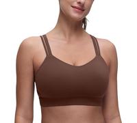 CRZ YOGA Womens Butterluxe U Neck Double Strap Sports Bras Molded D/DD Cup Longline Cross Back Supportive Yoga Athletic Top Coffee Brown L