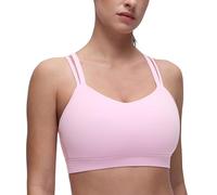 CRZ YOGA Womens Butterluxe U Neck Double Strap Sports Bras Molded D/DD Cup Longline Cross Back Supportive Yoga Athletic Top Vita Pink M