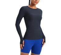CRZ YOGA Womens Cloudweight Crew Neck Long Sleeve Tee Shirts Workout Athletic Casual Lightweight Basic Tops with Thumb Hole True Navy 10