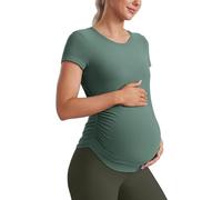 CRZ YOGA Womens Cloudweight Maternity Side Ruched T-Shirt Soft Pregnancy Short Sleeve Workout Casual Athletic Tops Graphite Green 10