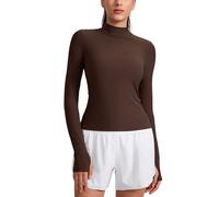 CRZ YOGA Womens Cloudweight Turtle Necks Soft Athletic Tops Workout Casual Lightweight Long Sleeve T-Shirt with Thumb Hole Coffee Brown 8