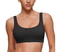 CRZ YOGA Womens Double Lined U Back Bralettes Scoop Neck Soft Support Everyday Bras Smooth Wireless Cami Black 12