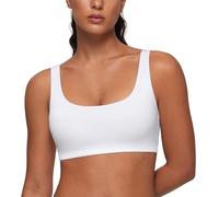 CRZ YOGA Womens Double Lined U Back Bralettes Scoop Neck Soft Support Everyday Bras Smooth Wireless Cami Snow White 12