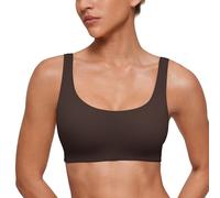 CRZ YOGA Womens Double Lined U Back Bralettes Scoop Neck Soft Support Everyday Bras Smooth Wireless Cami Hot Fudge Brown 10