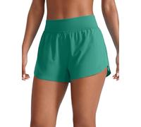 CRZ YOGA Women's High Waist Running Shorts - 3'' Mesh Liner High Split Athletic Gym Sport Workout Sweat Shorts Cascadia Green 16